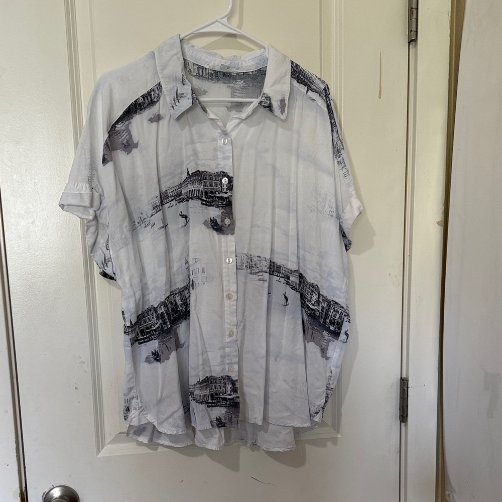 White and Black Graphic Shirt